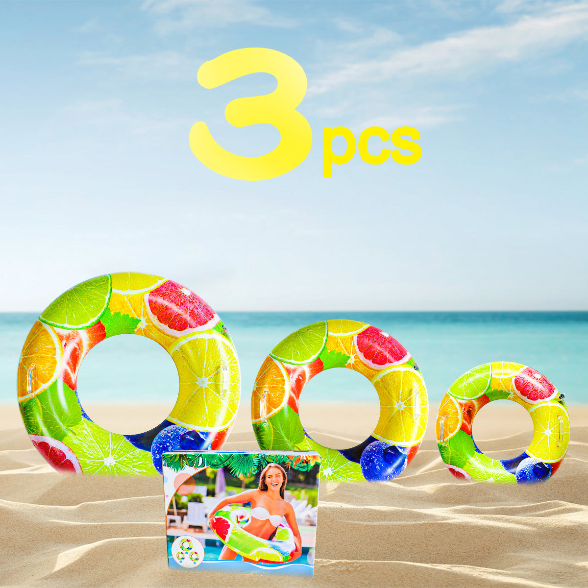 SUGIFT  Inflatable Fruit Pool Floats Swimming Rings Inflatable Tubes Fun Water Toys for Kids Adults Beach Outdoor Party Supplies