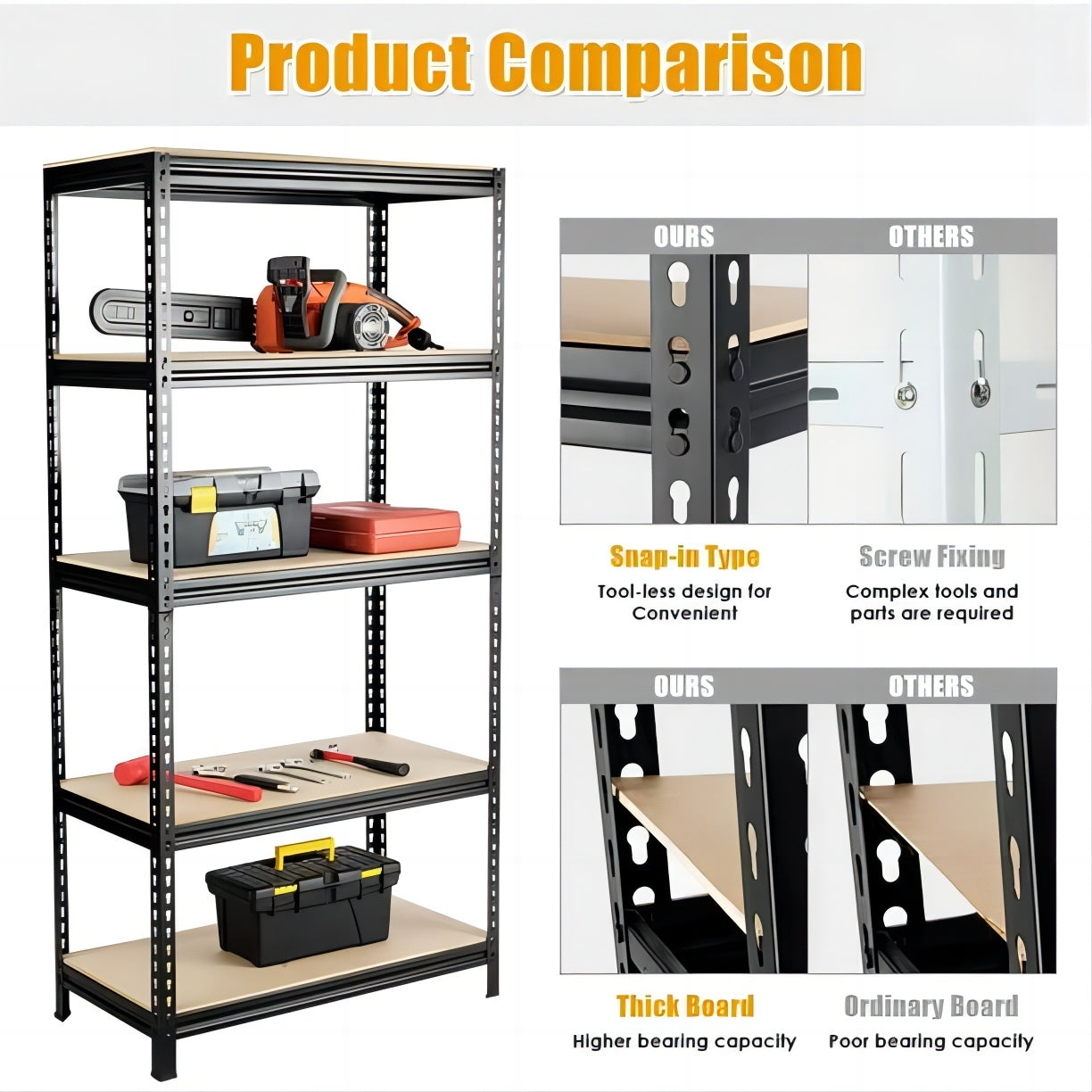 5-Tier Adjustable Shelf, Steel Shelving Unit 27.6in W x 11.8in D x 59in H, Black