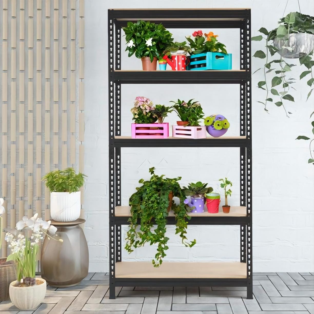 5-Tier Adjustable Shelf, Steel Shelving Unit 27.6in W x 11.8in D x 59in H, Black