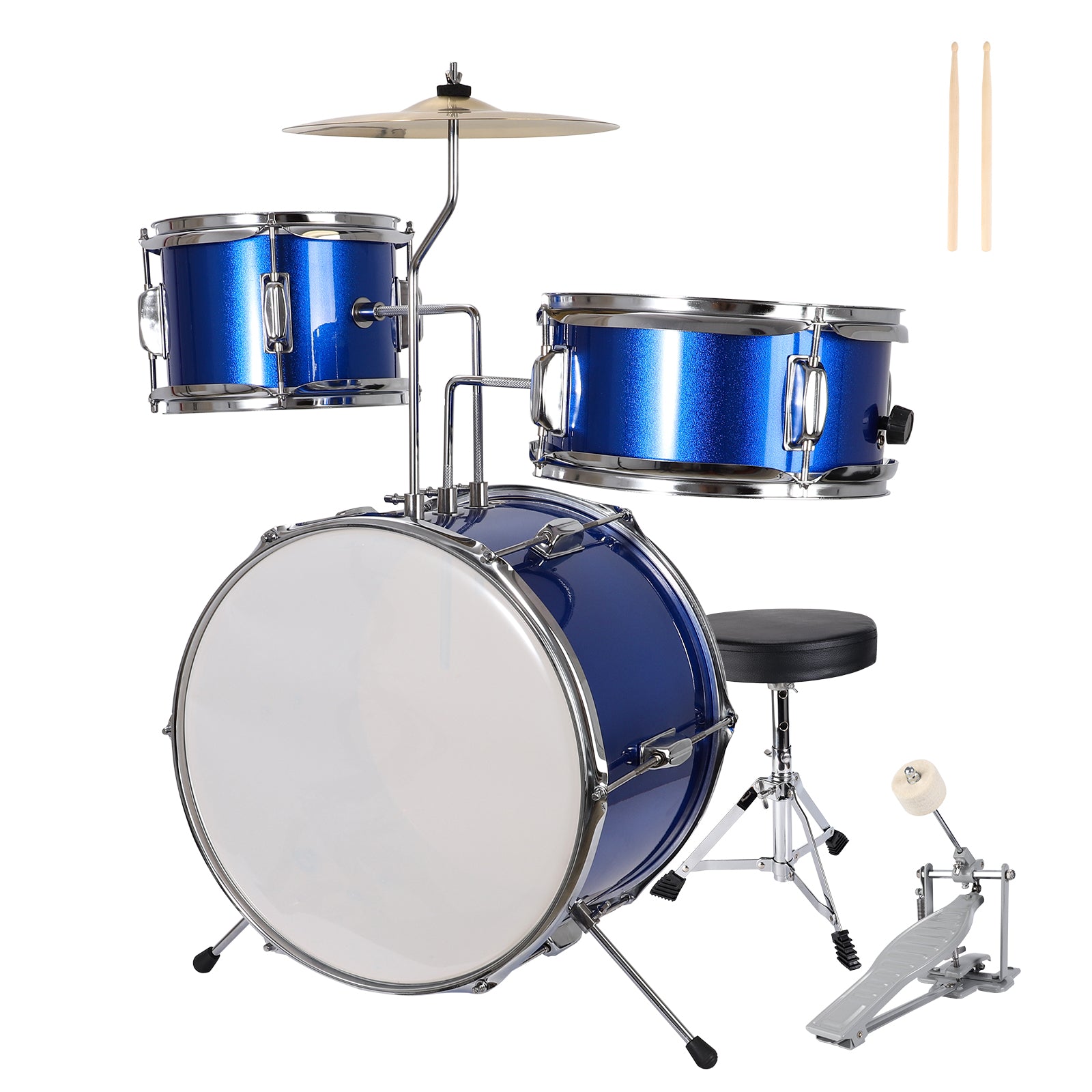 3-Piece 14 inch Kids Drum Set for Junior Beginners, Blue