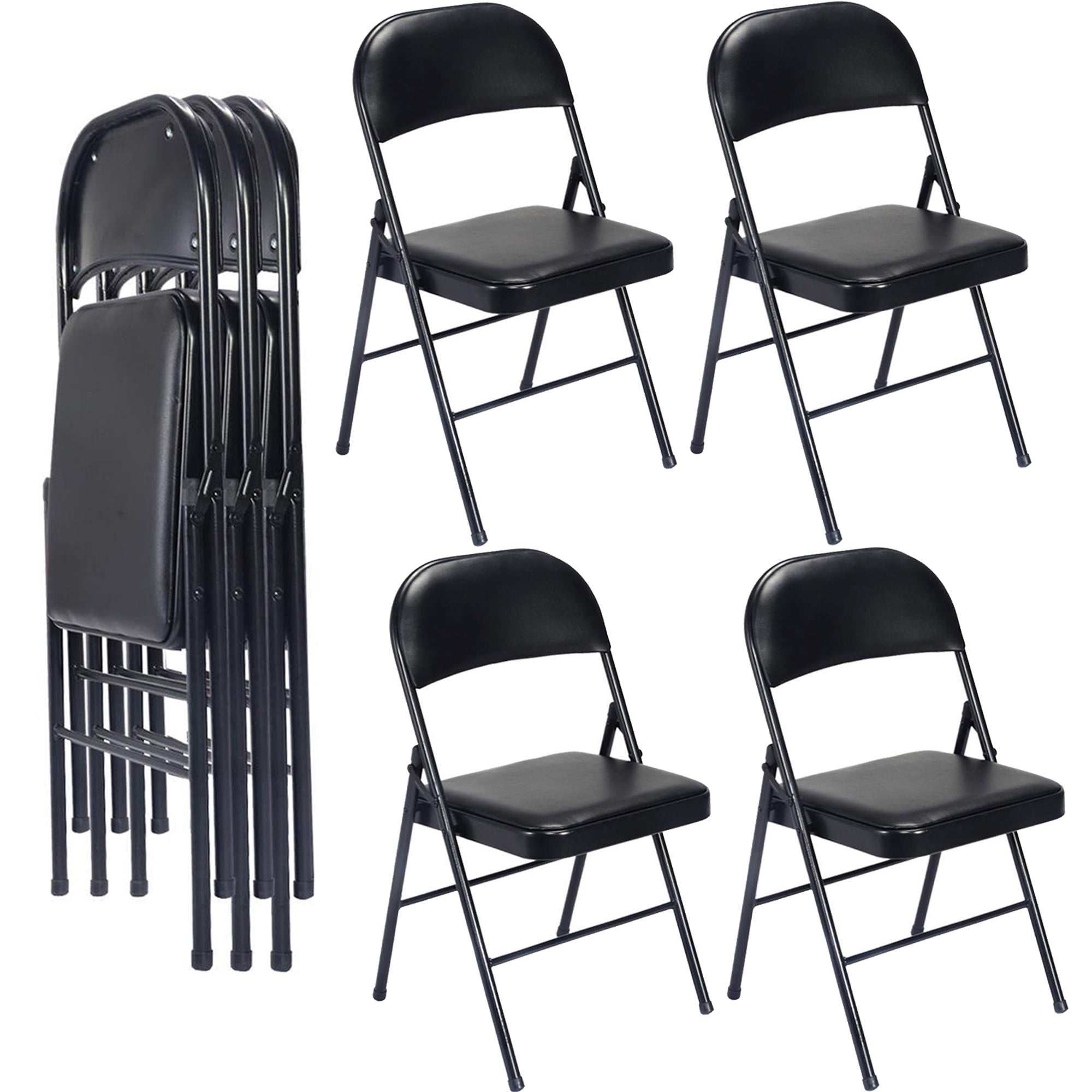 Vinyl Folding Chair with Foam Seat (4 Pack), Black