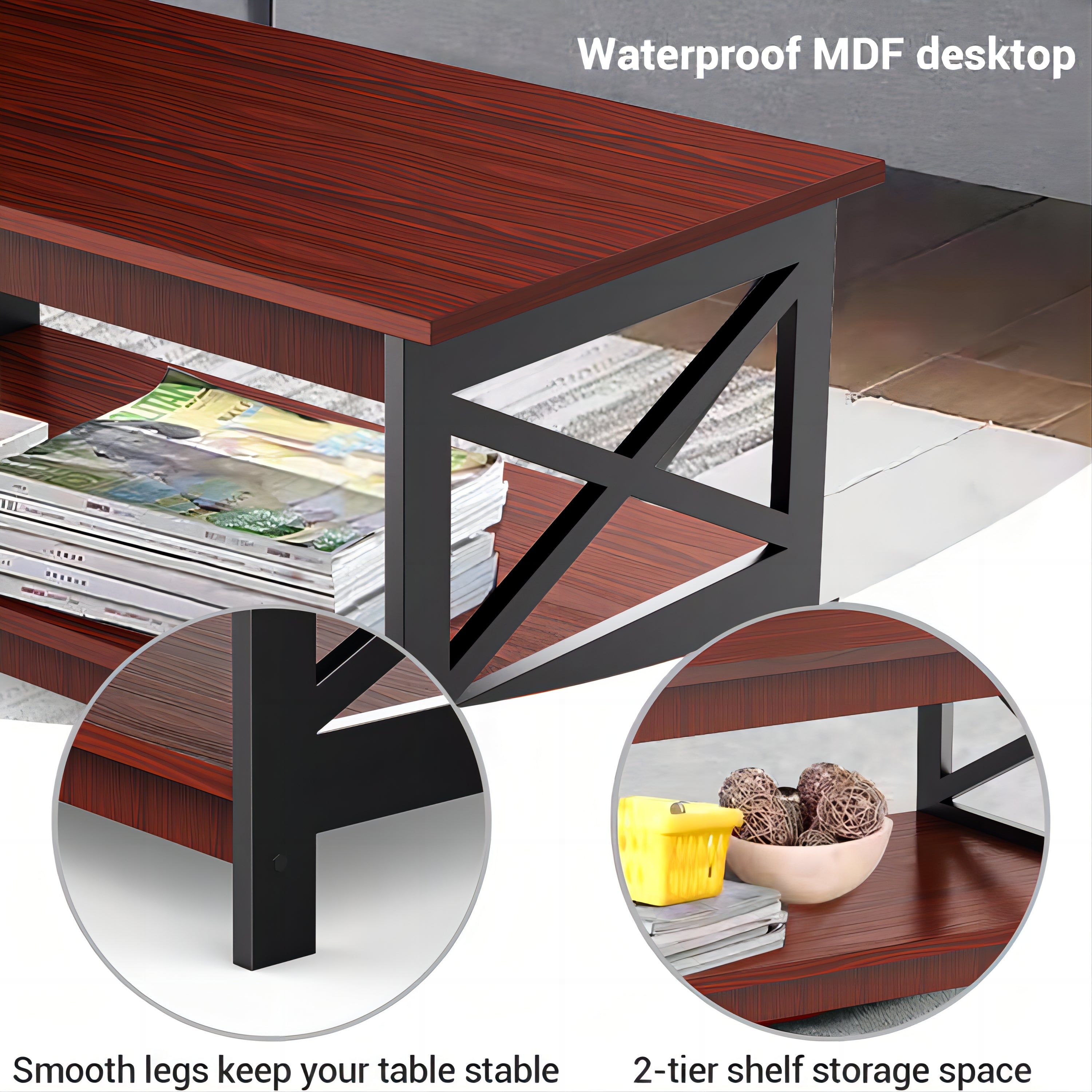 Wood 2-Tier Coffee Table End Table with Storage Shelf