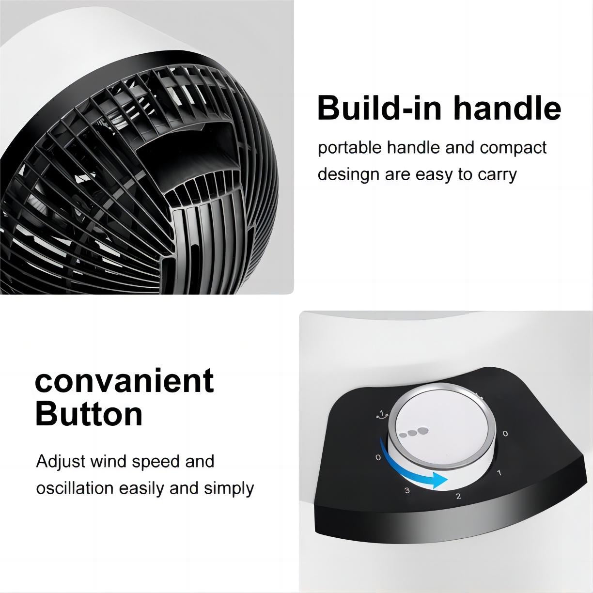 9in Air Circulator Fan, Desk Fan 90¡ã Tilt & 60¡ã Oscillating, White