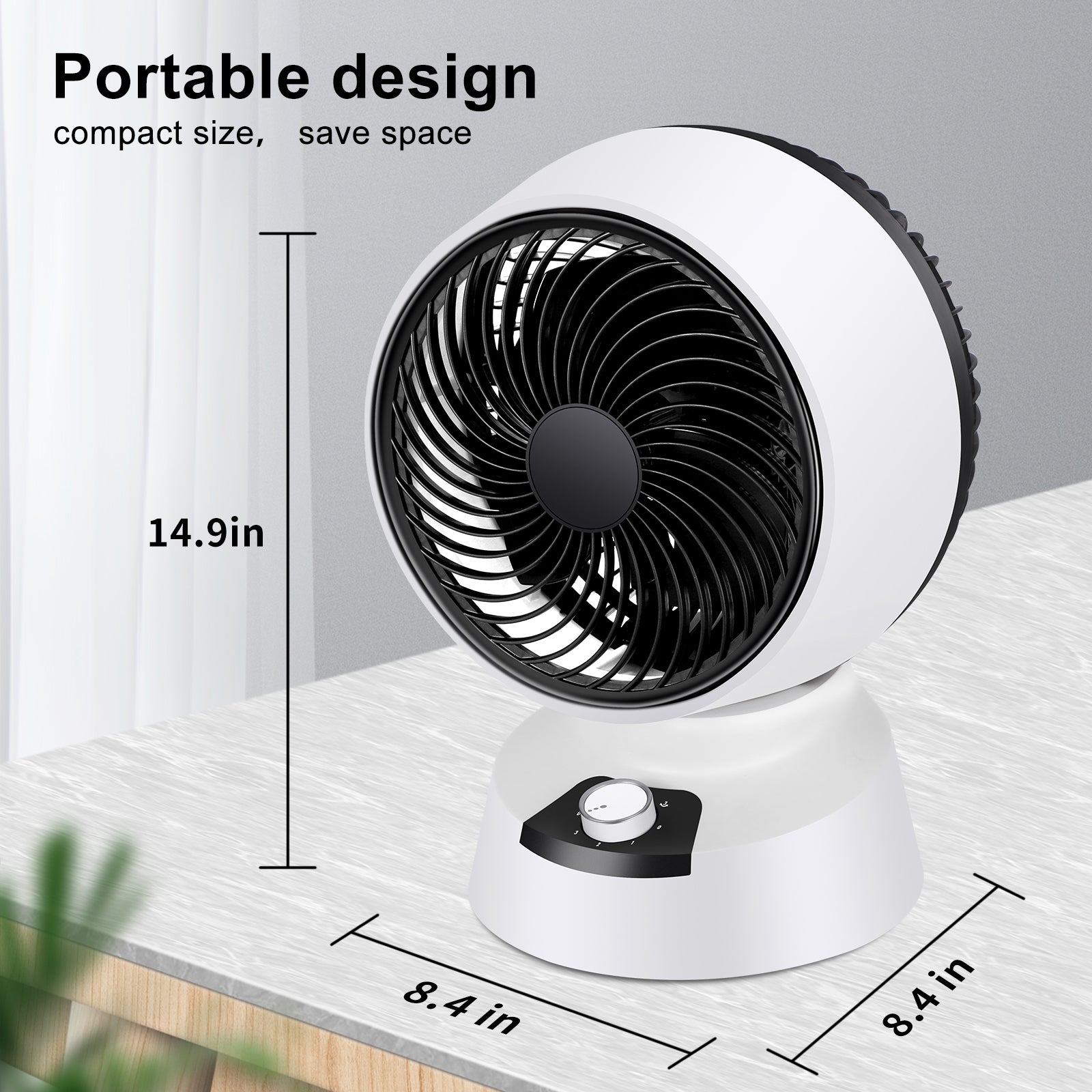 9in Air Circulator Fan, Desk Fan 90¡ã Tilt & 60¡ã Oscillating, White