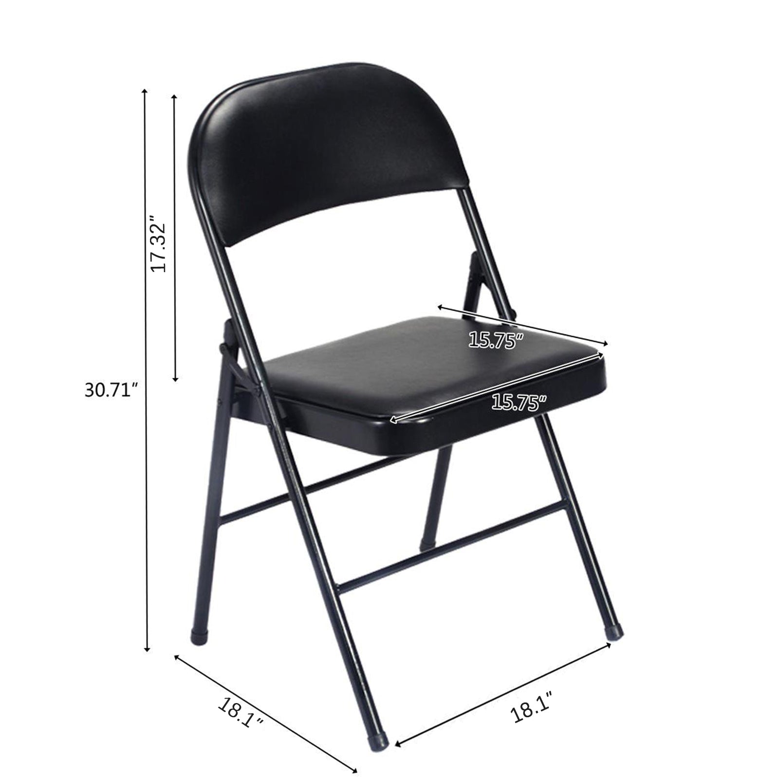 Vinyl Folding Chair with Foam Seat (4 Pack), Black