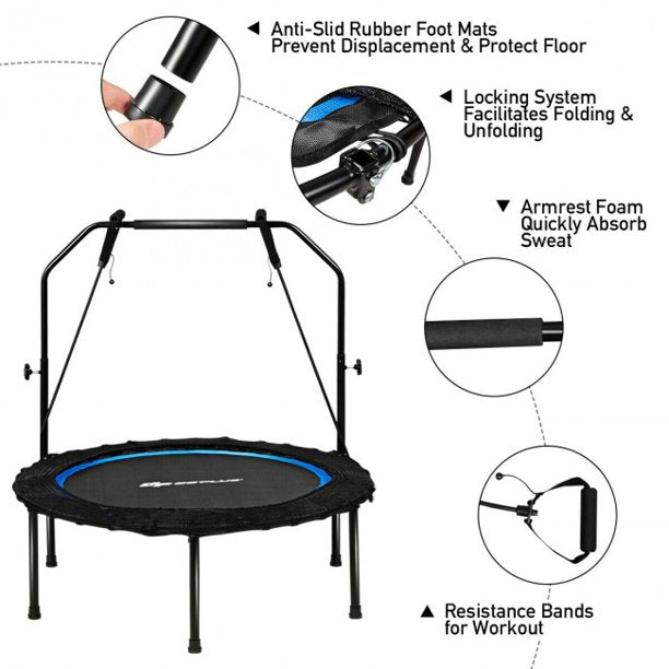 40 Inch Trampoline with Resistance Bands Adjustable Foldable Fitness Rebounder