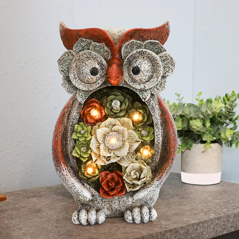 SUGIFT  Garden Owl Statue, Solar Resin Animal Sculpture