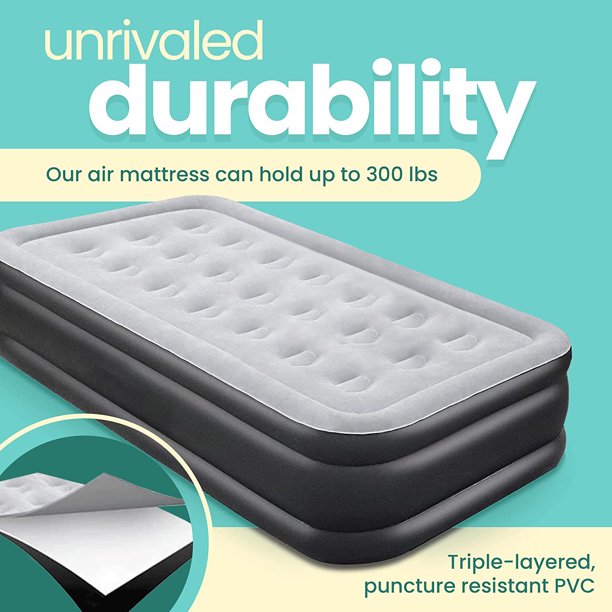 Air Mattress with Built-in Pump Puncture Resistant Air Bed with Waterproof Flocked Top Elevated Inflatable Mattress Single