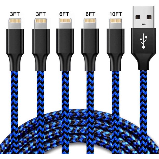 SUGIFT  Lightning Cable 5Pack(3/3/6/6/10FT)Fast Cable Nylon Braided Compatible iPhone12/11/Pro/X/Xs Max/XR and More