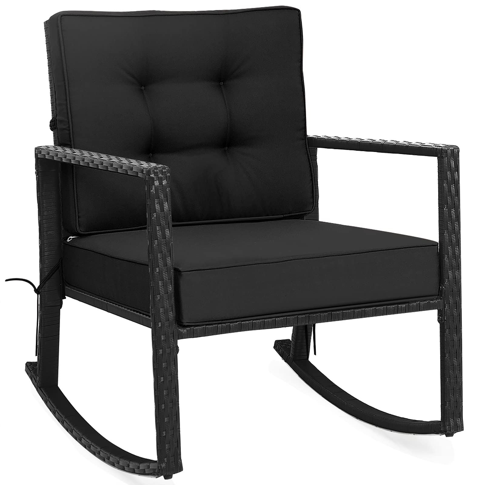 SUGIFT Patio Rattan Rocker Outdoor Glider Rocking Chair Cushion Lawn