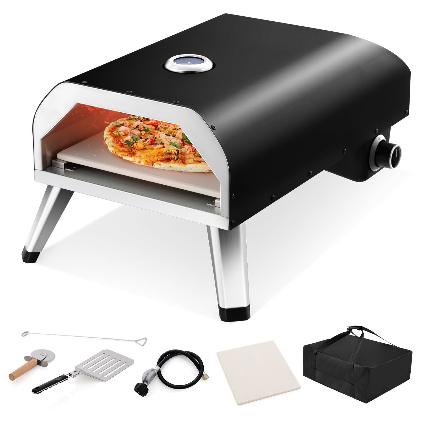 15000 BTU Foldable Pizza Oven with Pizza Peel Stone and Cutter