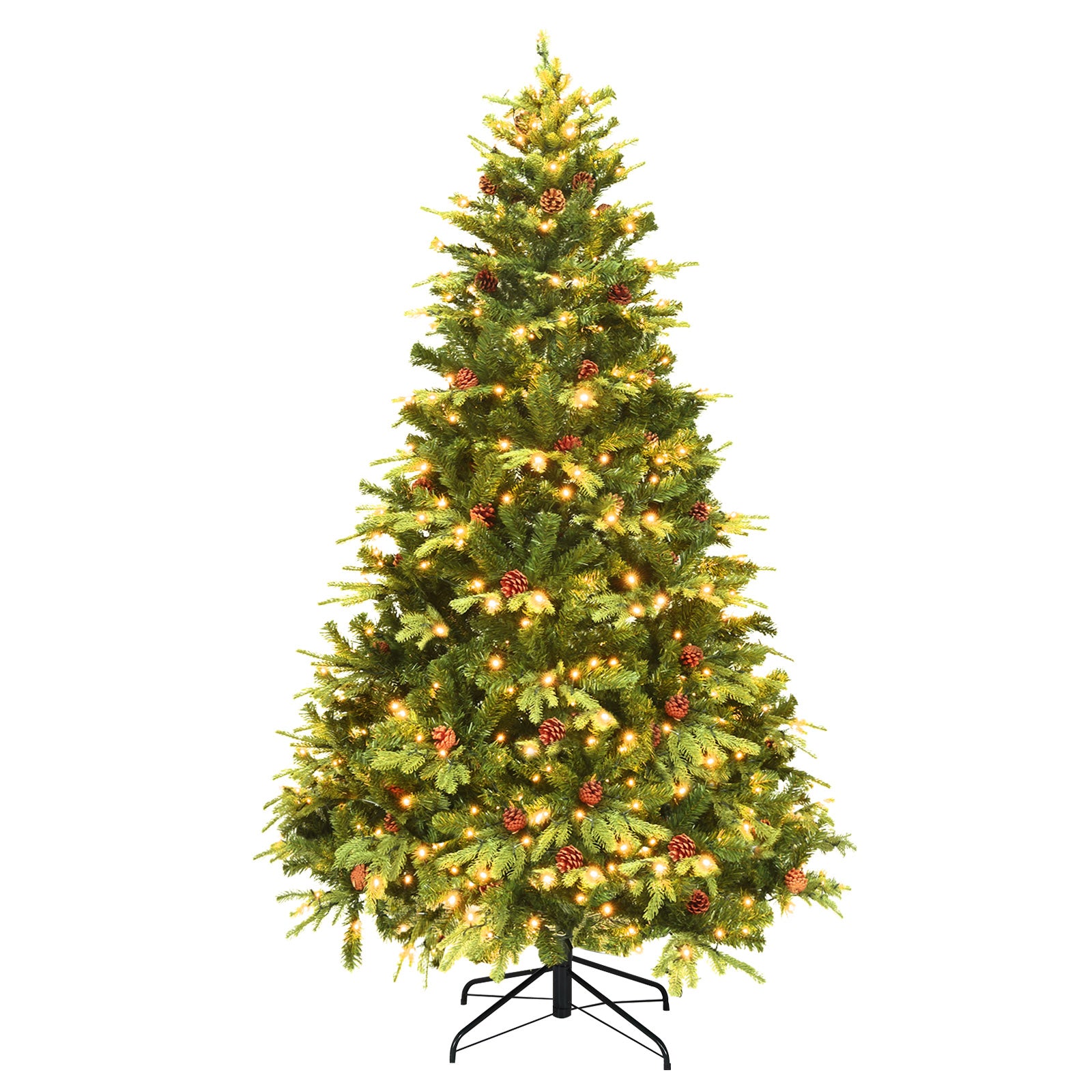 7 Feet Artificial Christmas Tree with LED Lights and Pine Cones