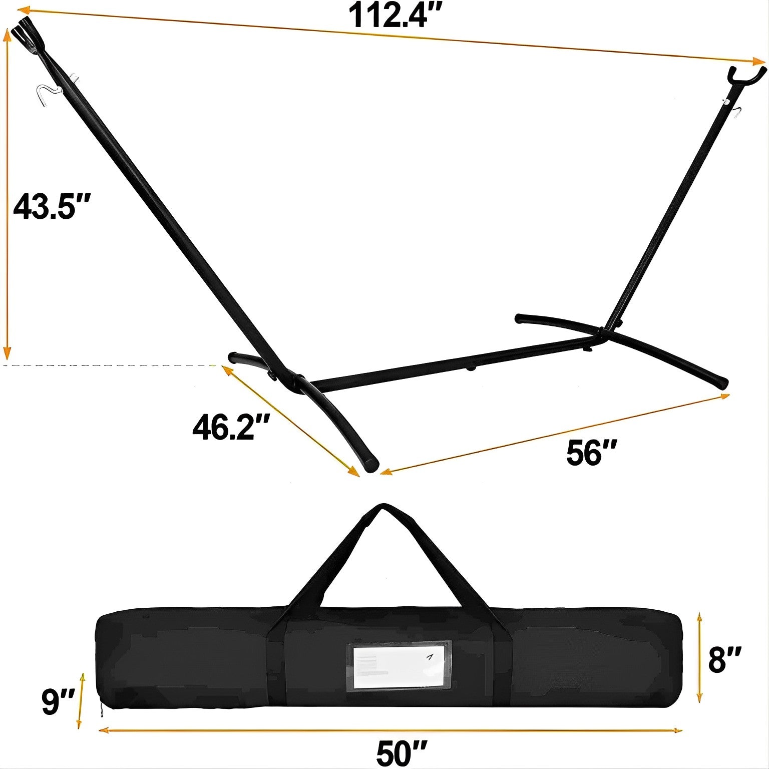 500lbs 9ft Portable Steel Hammock Stand with Carrying Bag