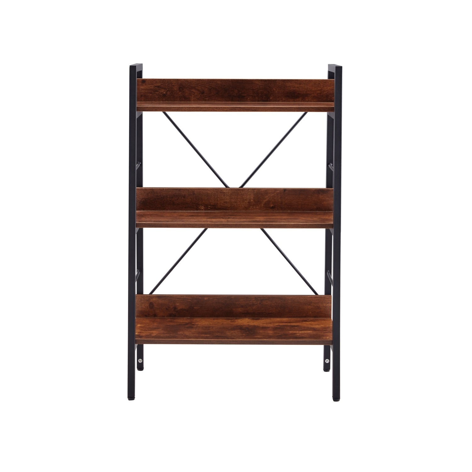 SUGIFT  3 Tier H Ladder Bookcase Industrial Style Bookshelf Bookshelves with Metal Frames Storage Display Rack Book Shelves and Bookcases for Living Room Office, Brown