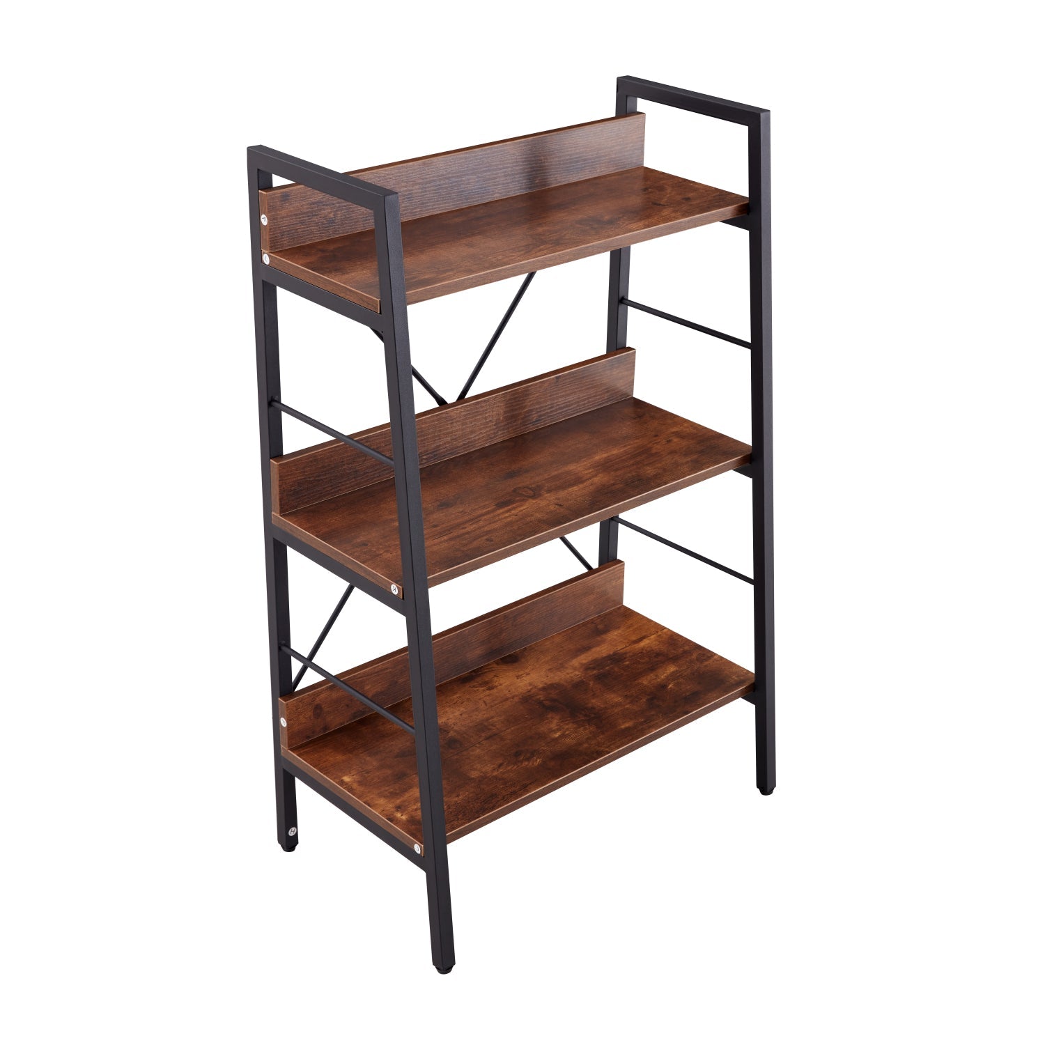 SUGIFT  3 Tier H Ladder Bookcase Industrial Style Bookshelf Bookshelves with Metal Frames Storage Display Rack Book Shelves and Bookcases for Living Room Office, Brown