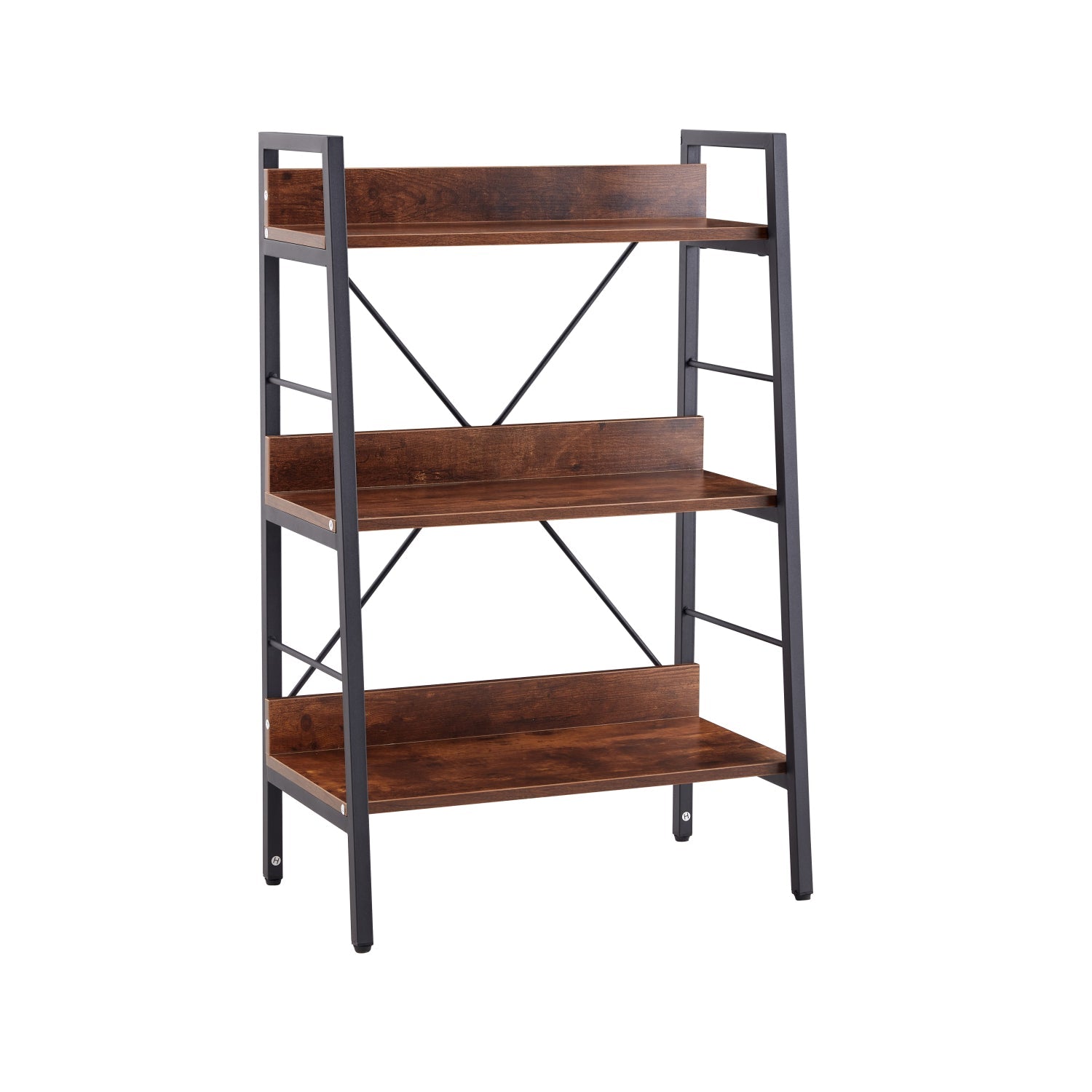 SUGIFT  3 Tier H Ladder Bookcase Industrial Style Bookshelf Bookshelves with Metal Frames Storage Display Rack Book Shelves and Bookcases for Living Room Office, Brown