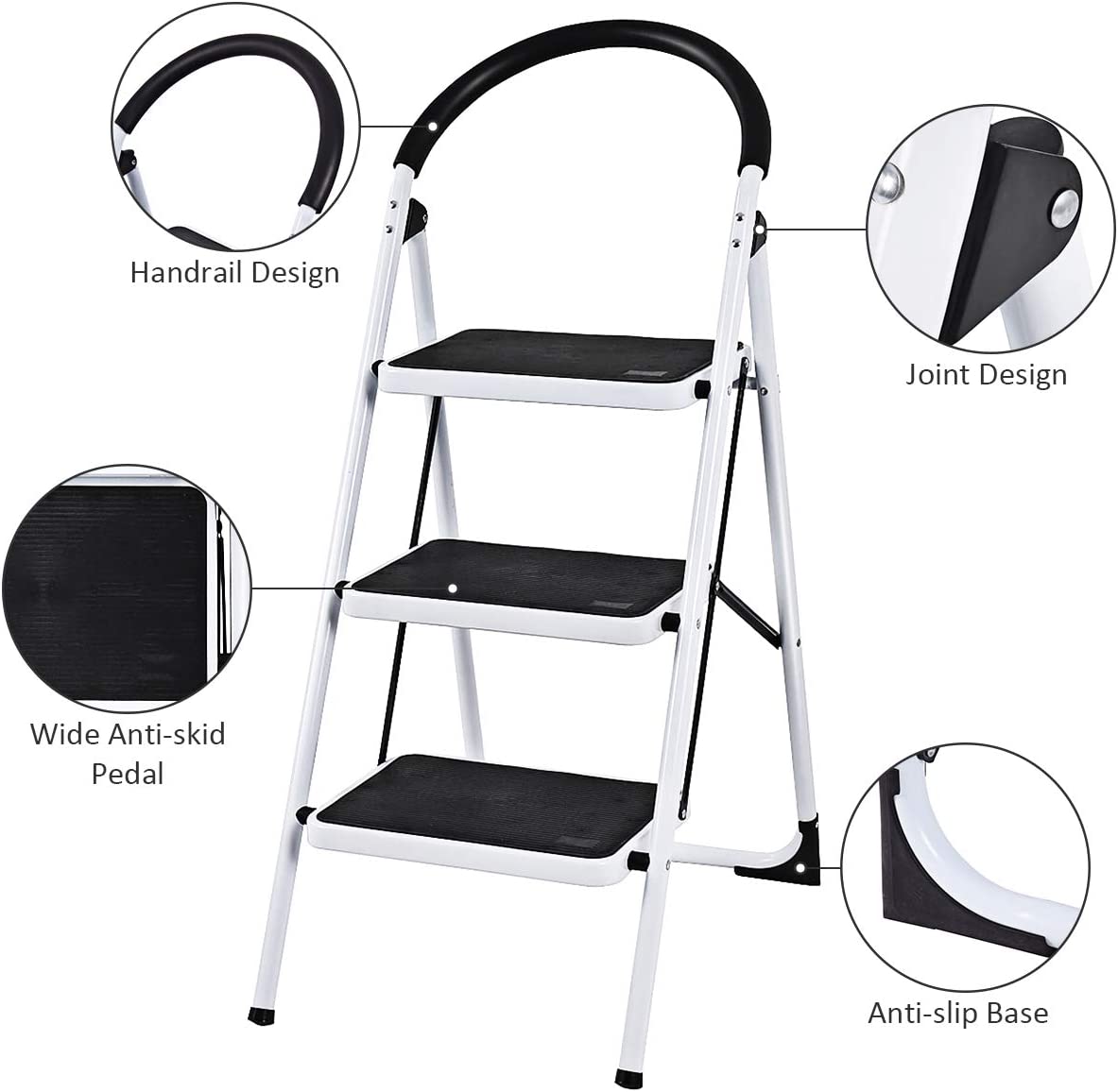 3 Steel Step Folding Ladder with with 300 lb. Load Capacity