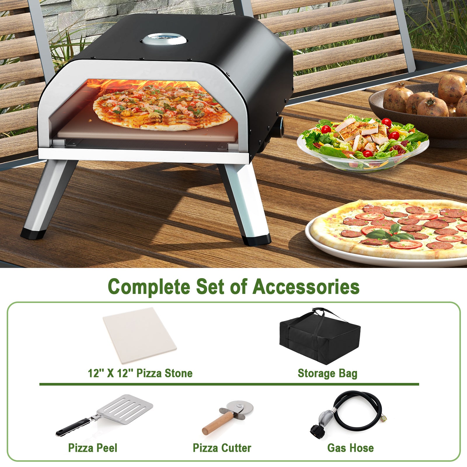 15000 BTU Foldable Pizza Oven with Pizza Peel Stone and Cutter