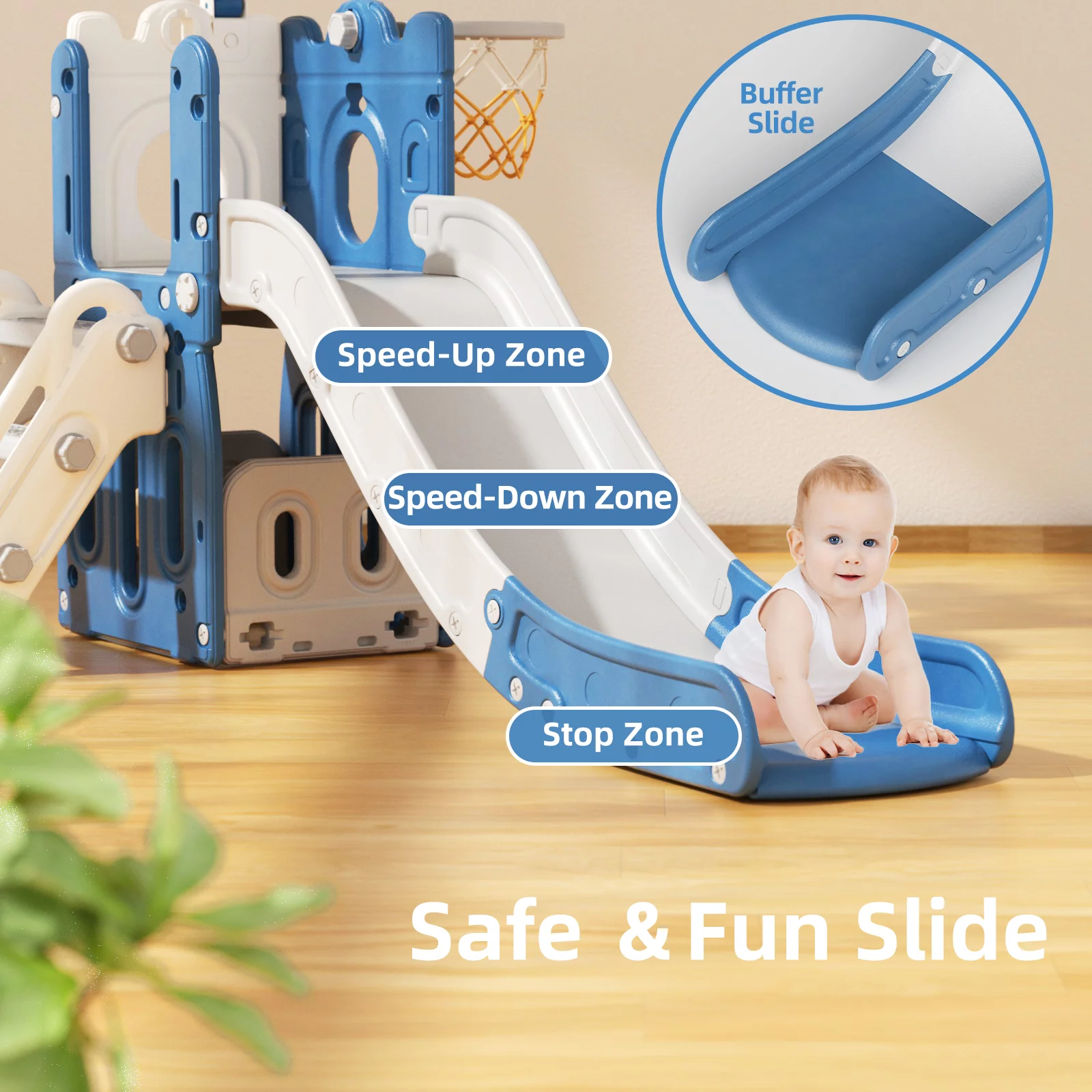 4-in-1 L-Shaped Freestanding Kids Slide Playset with Climber & Basketball Frame