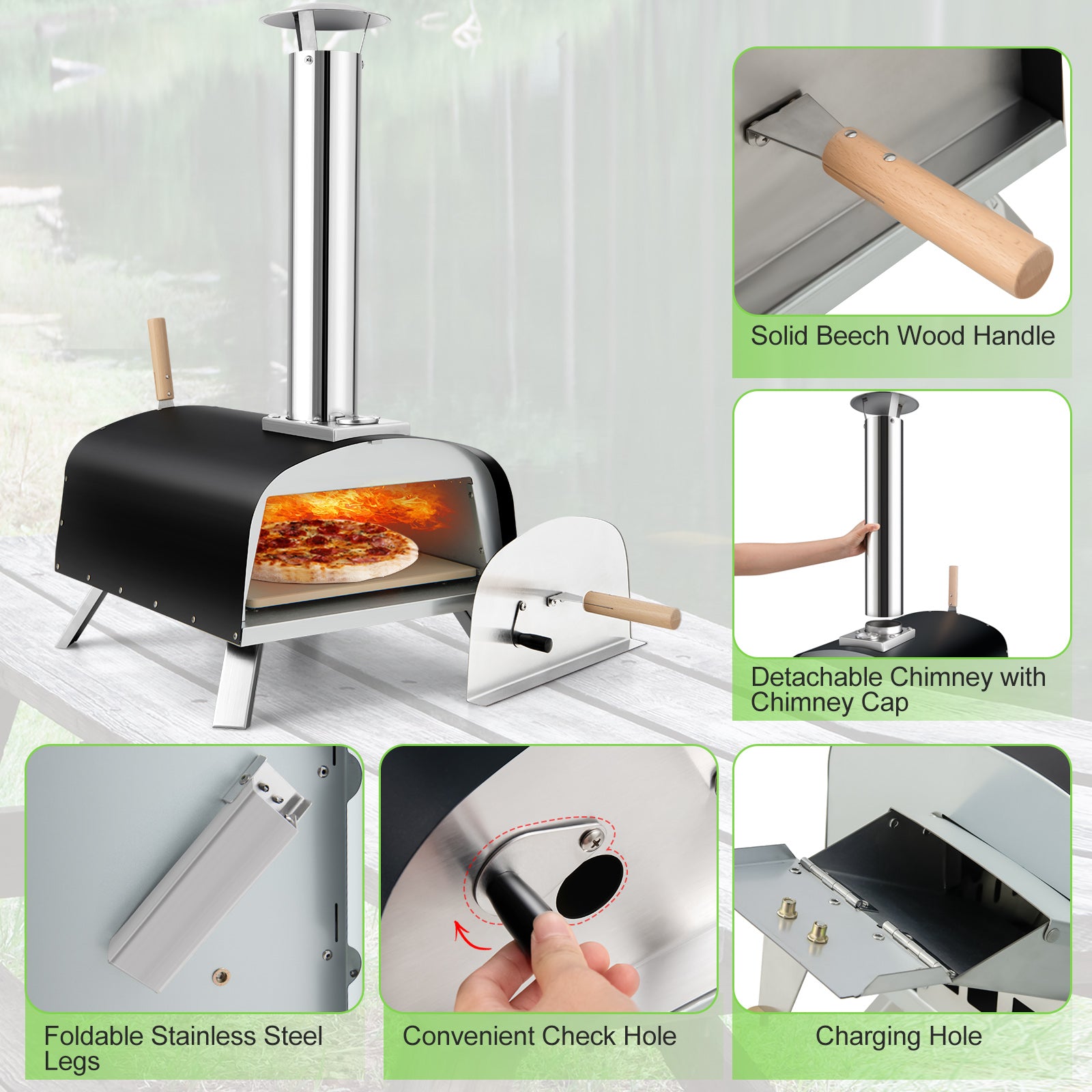 Portable Stainless Steel Outdoor Pizza Oven with 12 Inch Pizza Stone