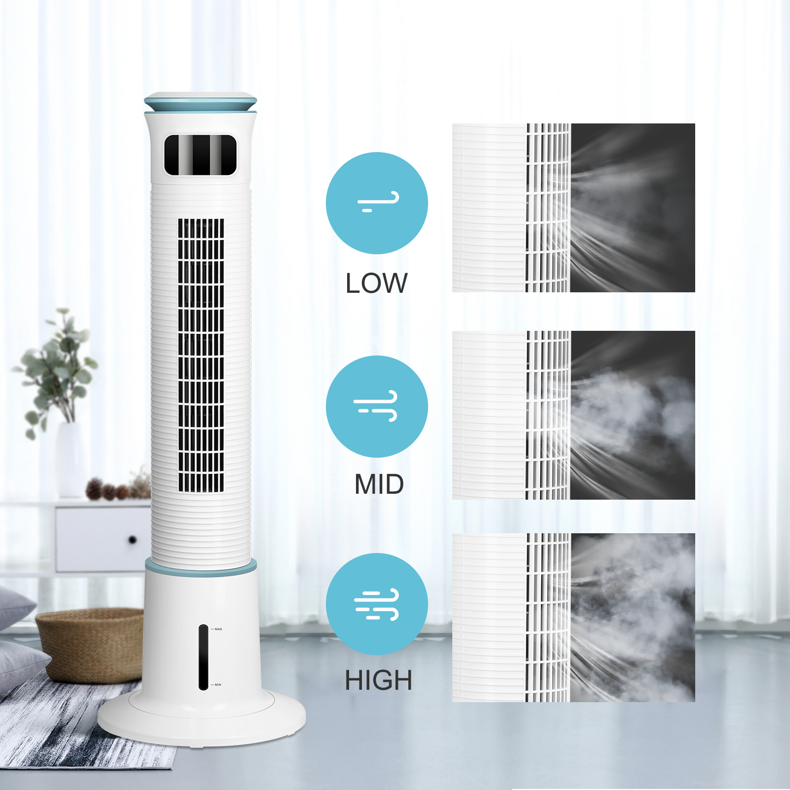 SUGIFT  Tower Fan, Cooling Fan, 12 Speeds & 3 Modes Settings Standing Fan , 15 Hour Timing Closure, 43 Inches, 60¡ã Oscillating White