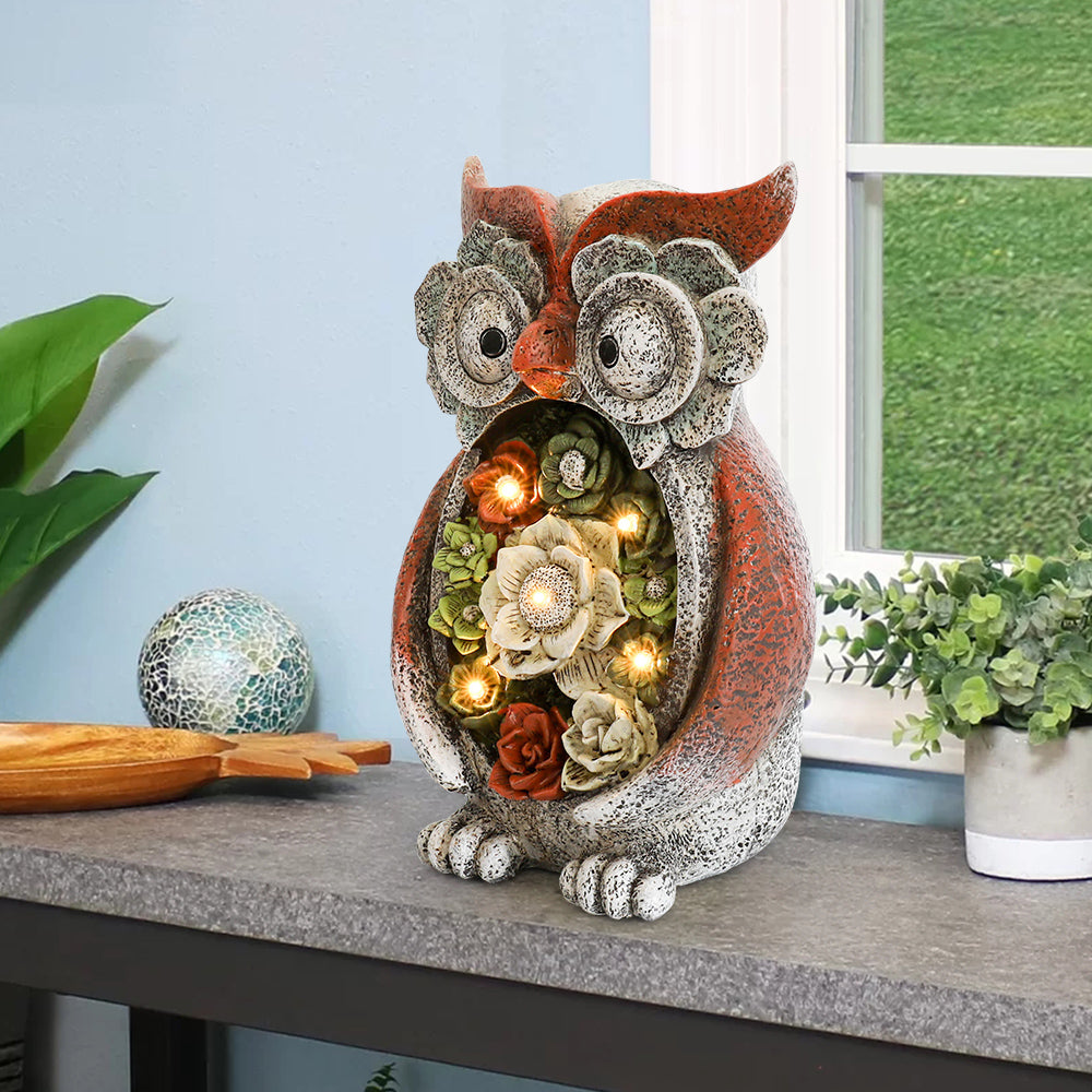 SUGIFT  Garden Owl Statue, Solar Resin Animal Sculpture