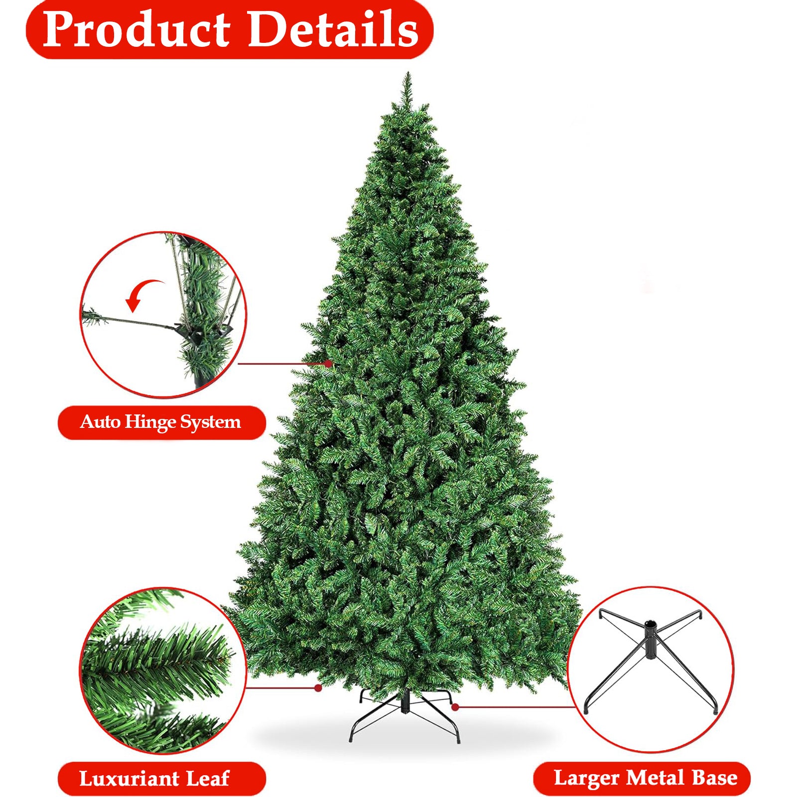 6ft Christmas Tree with 1000 Branch Tips Artificial Xmas Tree with Metal Hinges & Foldable Base