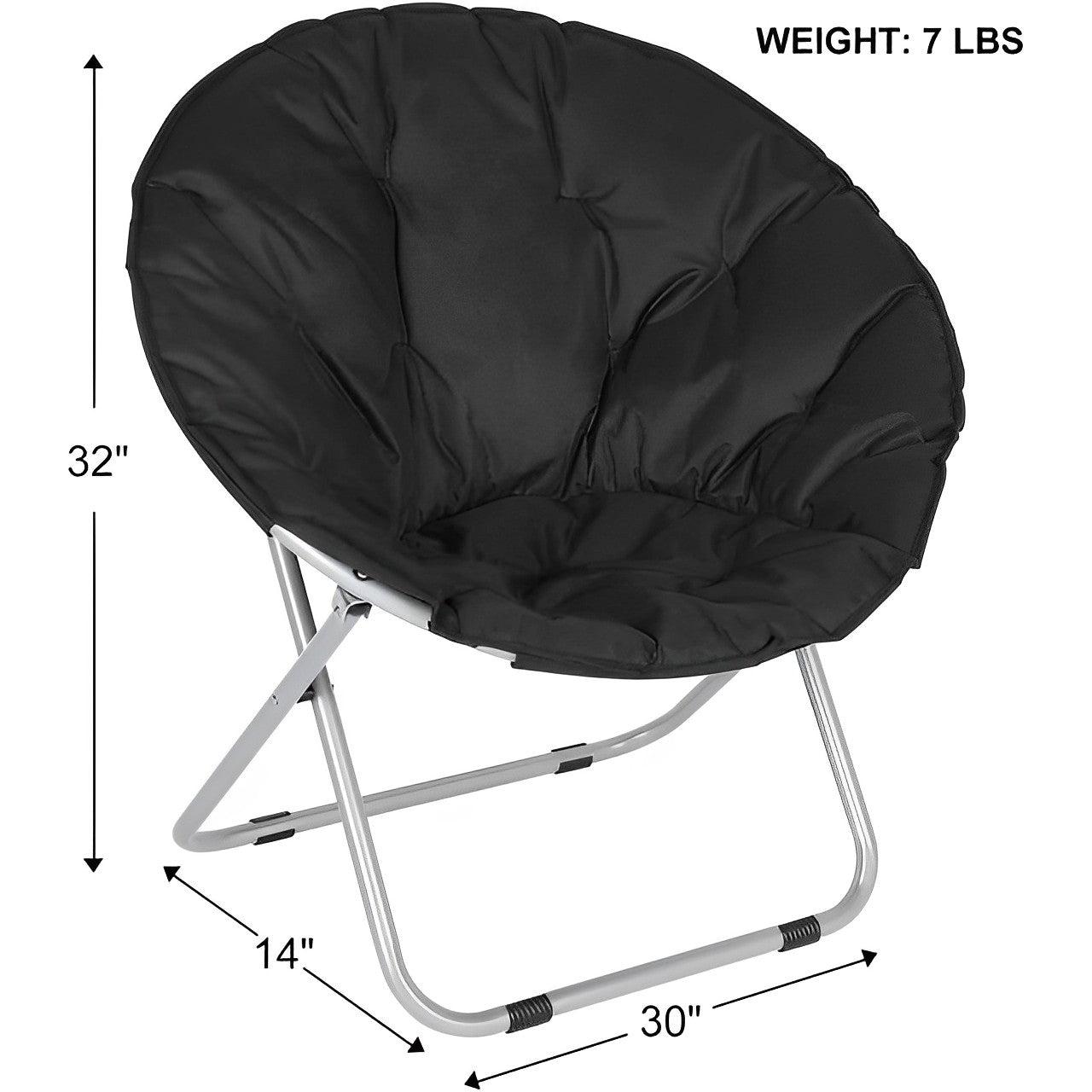 SUGIFT 30 inch Folding Cozy Chair Saucer Chair Moon Chair, Black