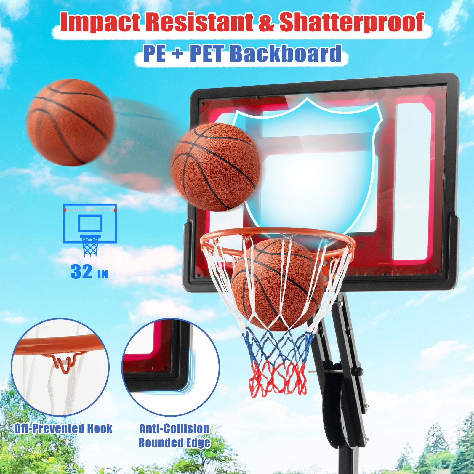 Basketball Hoop with 5-10 Feet Adjustable Height for Indoor Outdoor