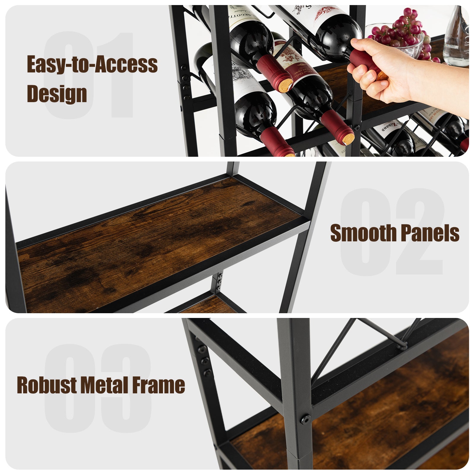 Industrial Floor Wine Rack with 3 Rows of Stemware Racks