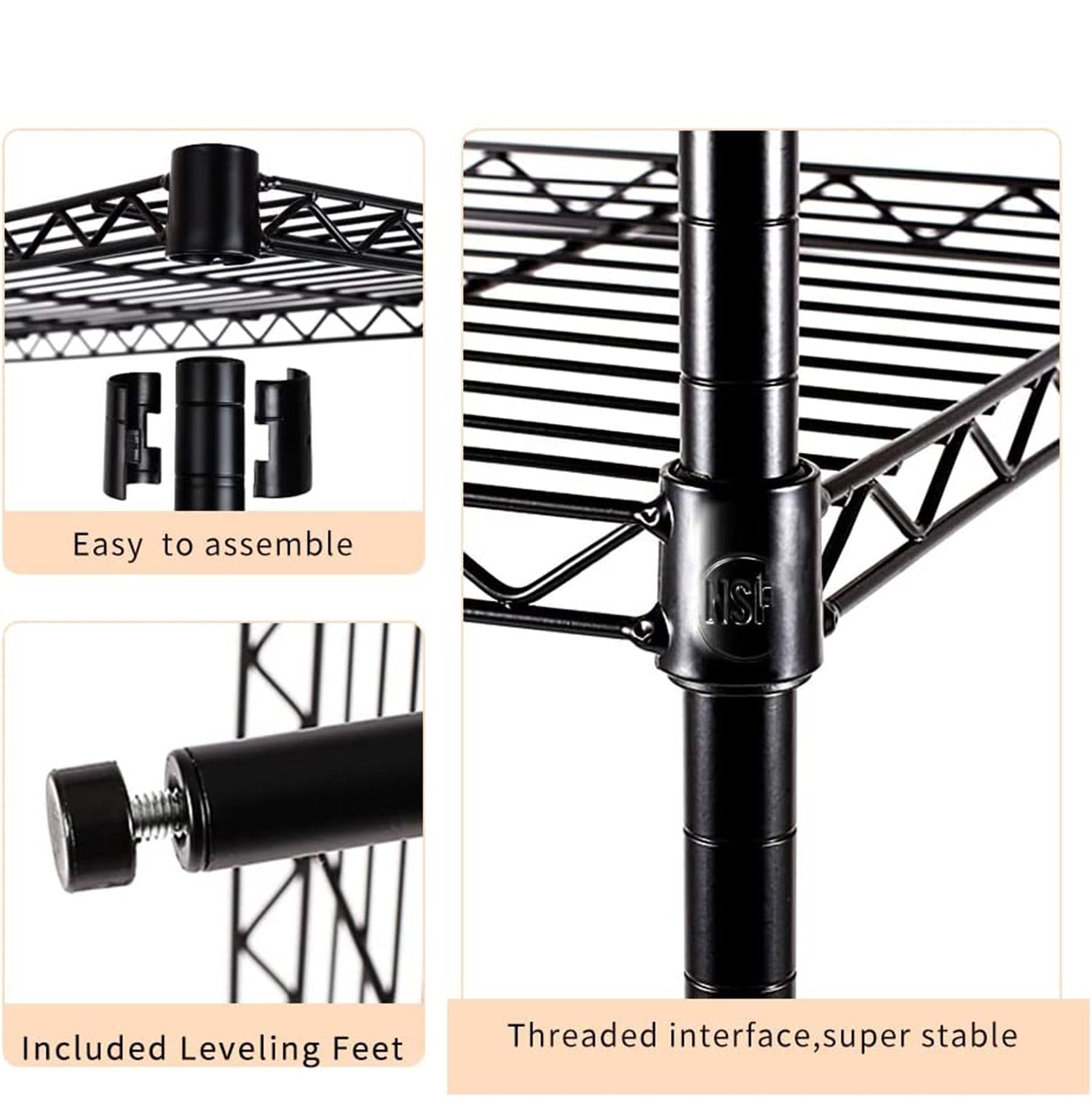 4 Tier Adjustable, NSF Storage Shelving Unit, Steel Wire Shelves Garage Shelving Storage Racks