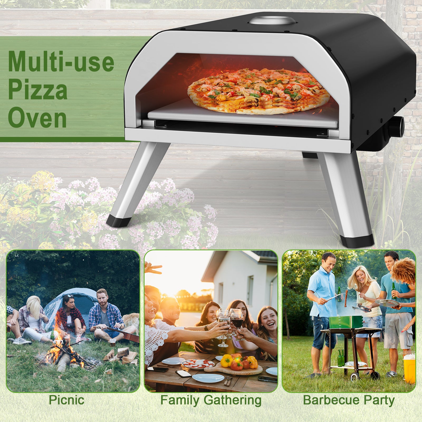 15000 BTU Foldable Pizza Oven with Pizza Peel Stone and Cutter