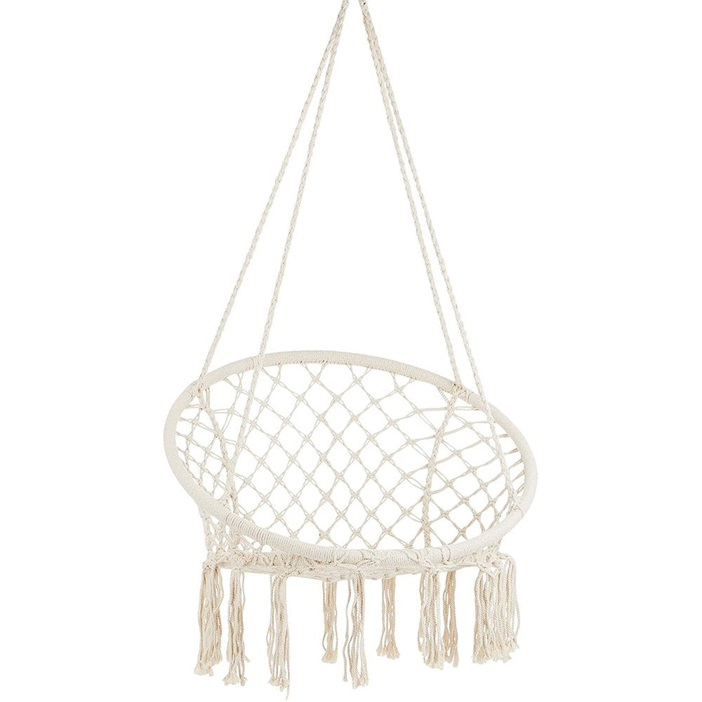 SUGIFT   Handwoven Cotton Macrame Hammock Hanging Chair Swing chair for Indoor & Outdoor Use Backrest - Beige