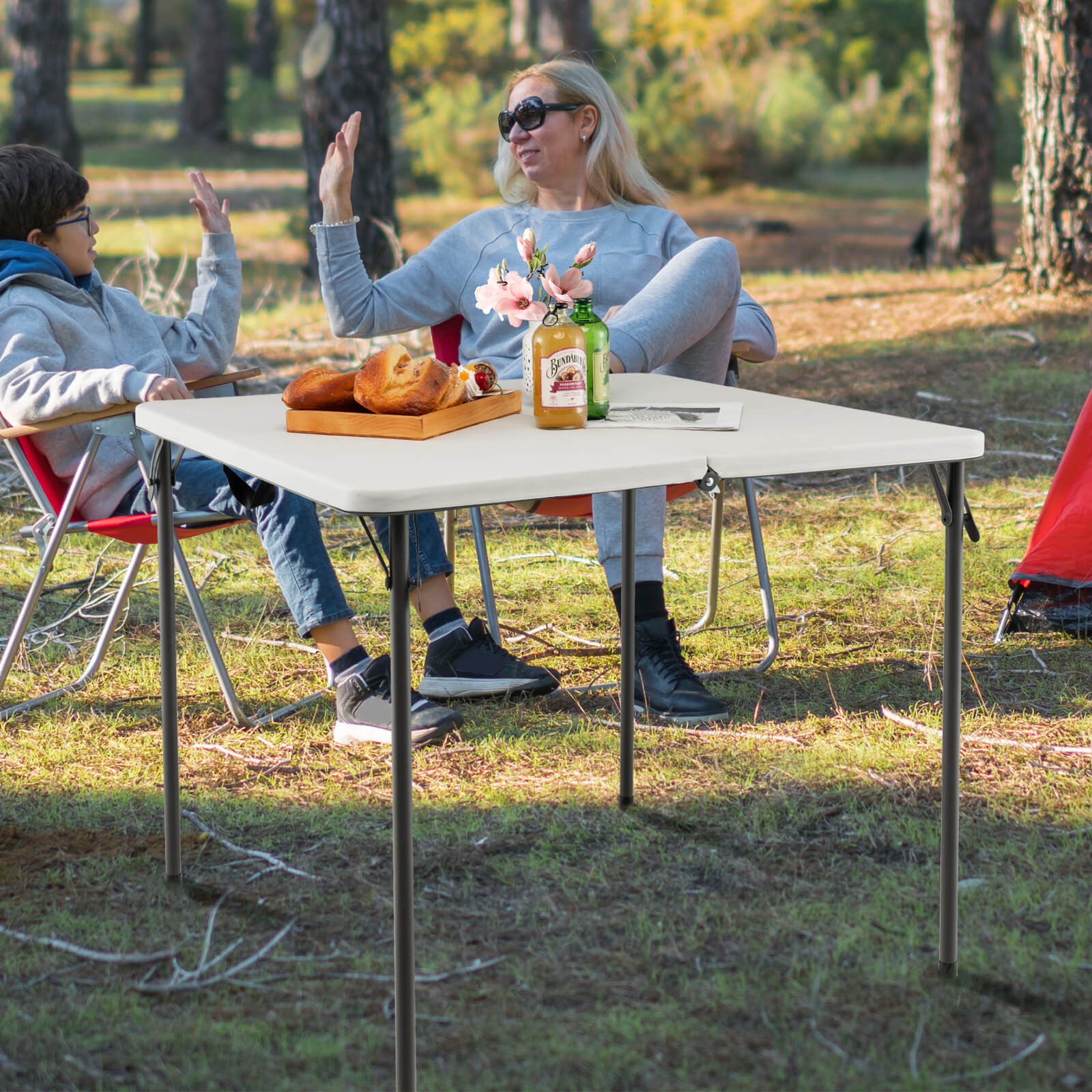 Folding Camping Table with All-Weather HDPE Tabletop and Rustproof Steel Frame