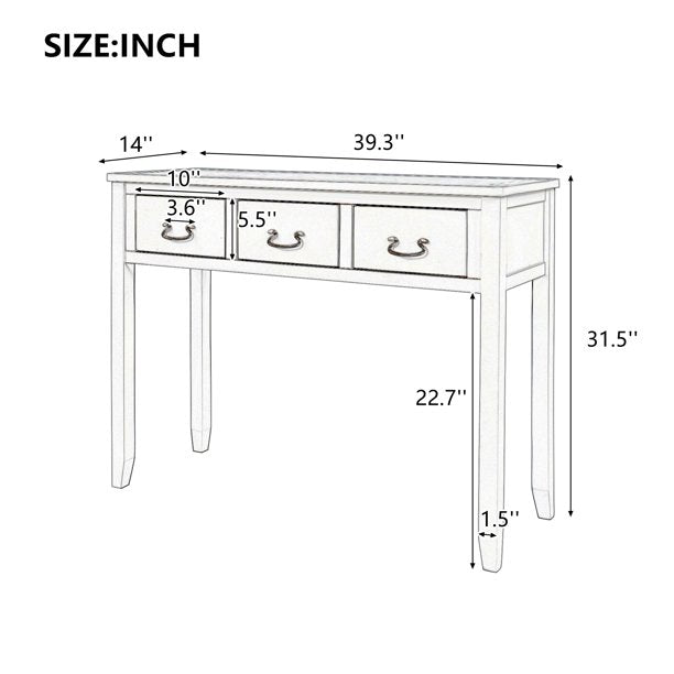 SUGIFT  39in Modern Console Table Sofa Table for Living Room with 3 Drawers Antique Green