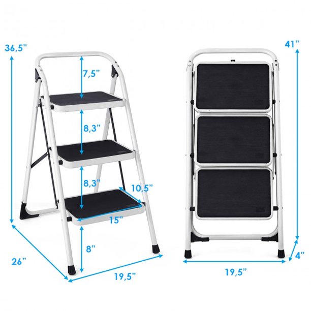 SUGIFT  Folding Stool 3 Step Ladder Platform Lightweight