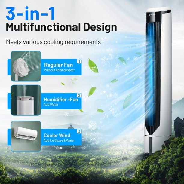 SUGIFT  Air Cooler Tower Fan 70¡ã Oscillation Fan Portable 41 Inch 3 Modes 3 Speeds 9 Hours Timer Remote Panel Led Screen