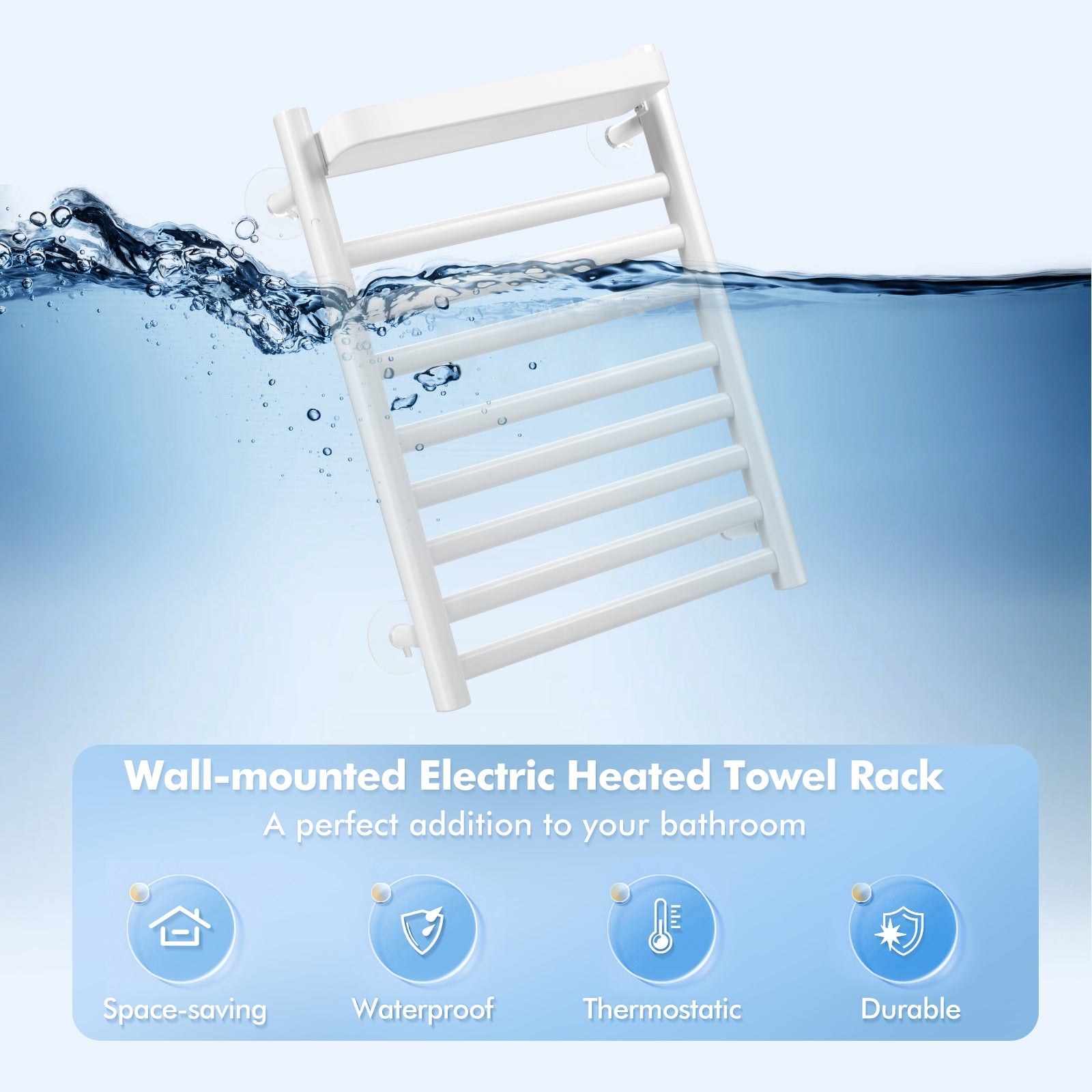 Premium Aluminum Alloy Electric Towel Warmer with 8 Bars and Top Tray