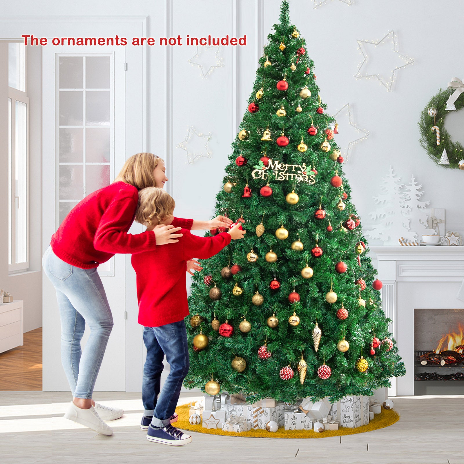 8 Feet Artificial PVC Hinged Christmas Tree with Solid Metal Stand