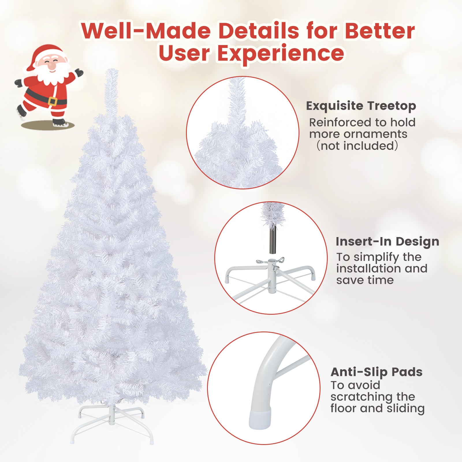 5 Feet White Christmas Tree with Solid Metal Legs