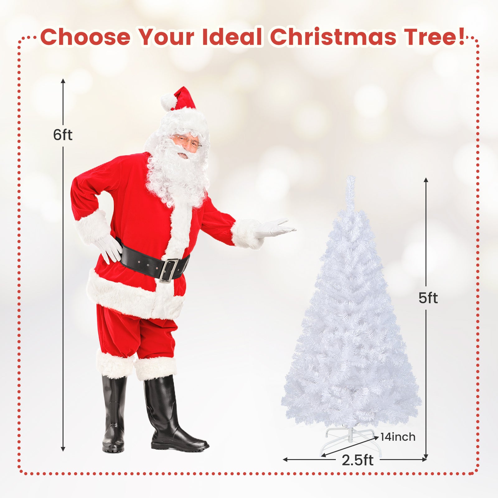 5 Feet White Christmas Tree with Solid Metal Legs