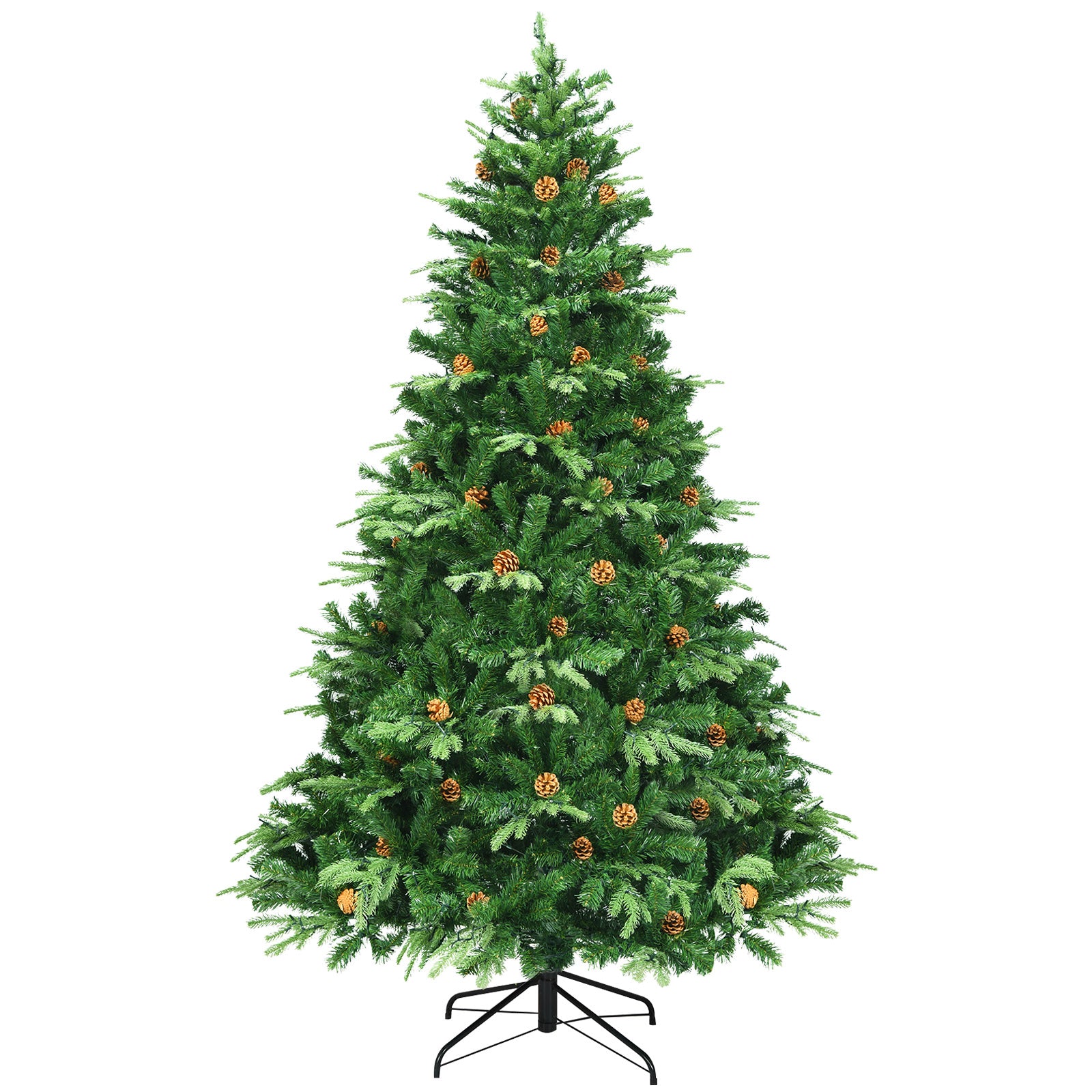 7.5 Feet Artificial Christmas Tree with LED Lights and Pine Cones