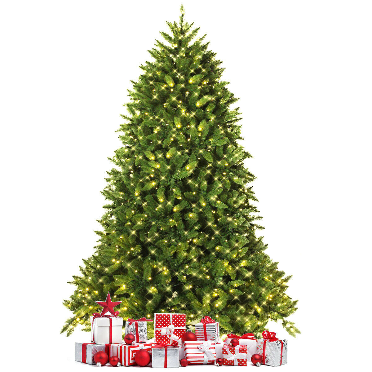 7.5 Feet Artificial Fir Christmas Tree with LED Lights and 1968 Branch Tips