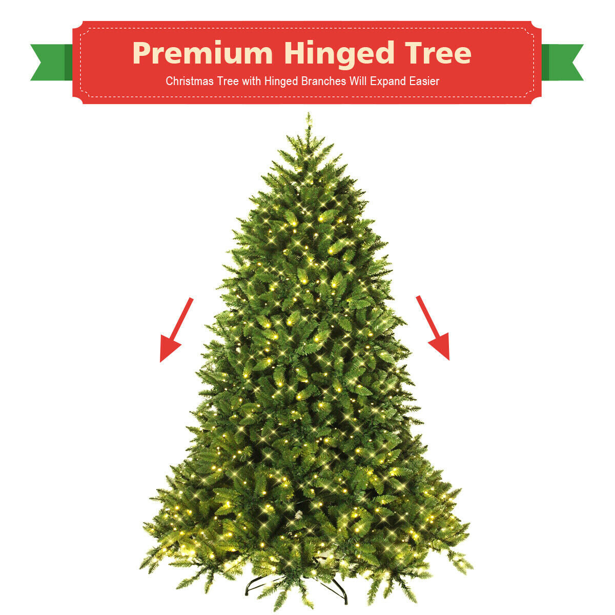 7.5 Feet Artificial Fir Christmas Tree with LED Lights and 1968 Branch Tips