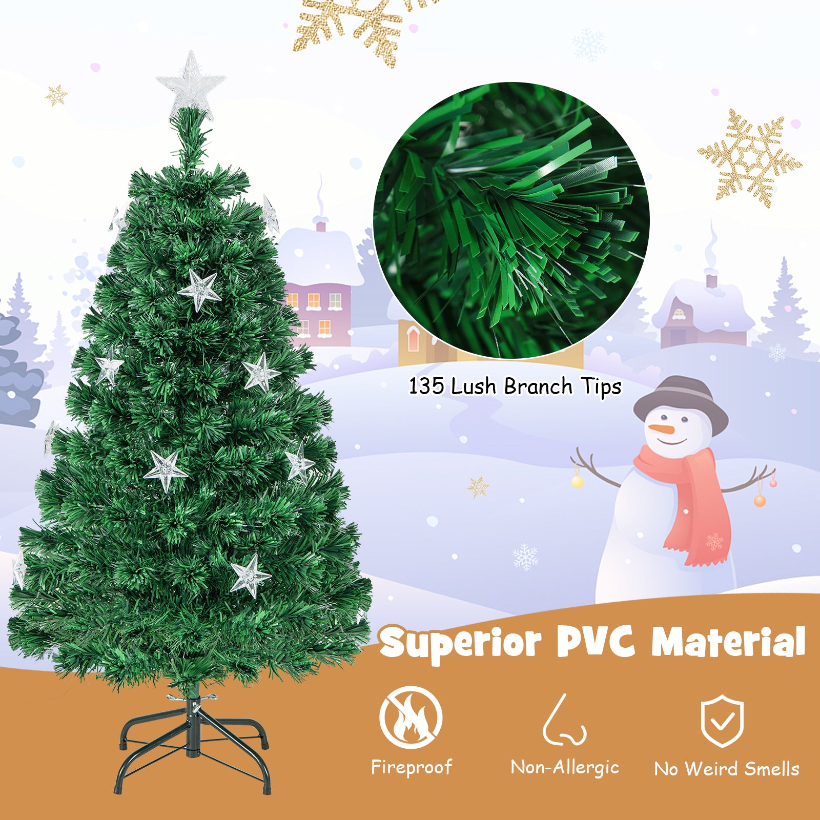 6 FT Pre-Lit Fiber Optic Christmas Tree with 185 Multi-Color LED Lights and Top Star Light