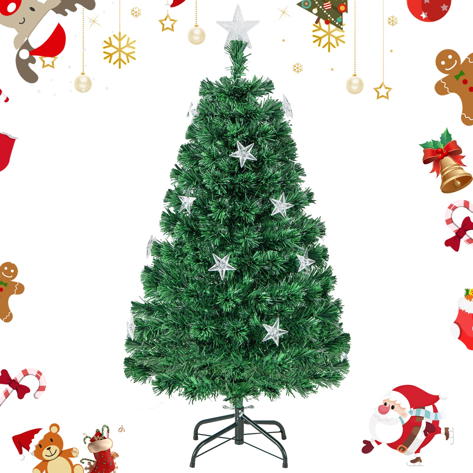 6 FT Pre-Lit Fiber Optic Christmas Tree with 185 Multi-Color LED Lights and Top Star Light