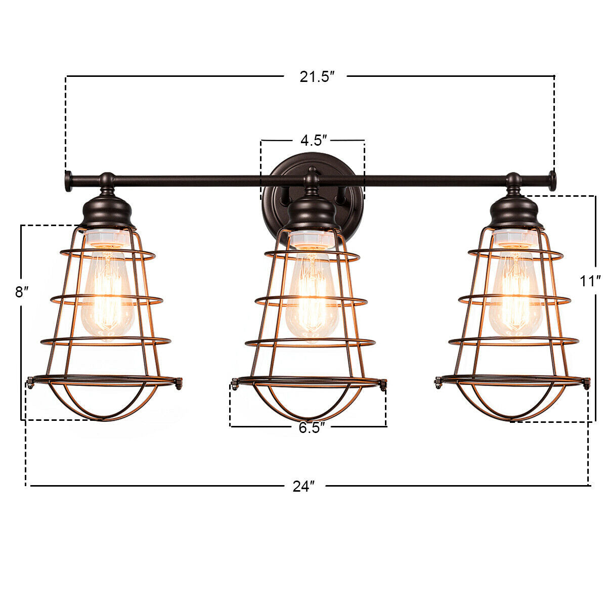 SUGIFT 3-Light Vanity Lamp Bathroom Fixture with Metal Wire Cage