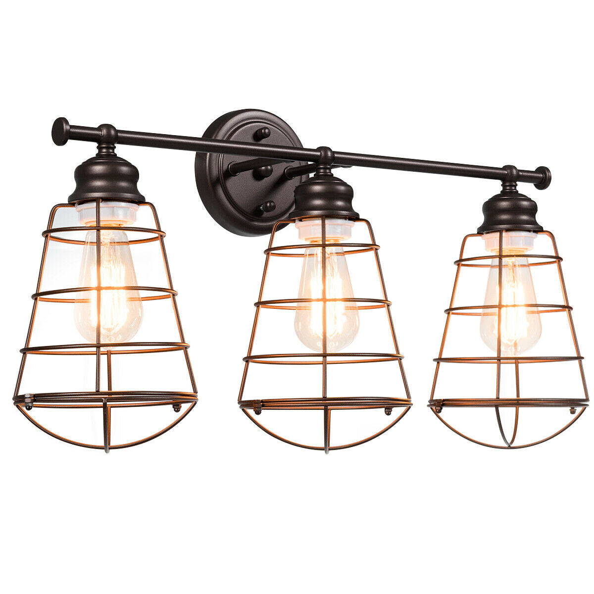 SUGIFT 3-Light Vanity Lamp Bathroom Fixture with Metal Wire Cage