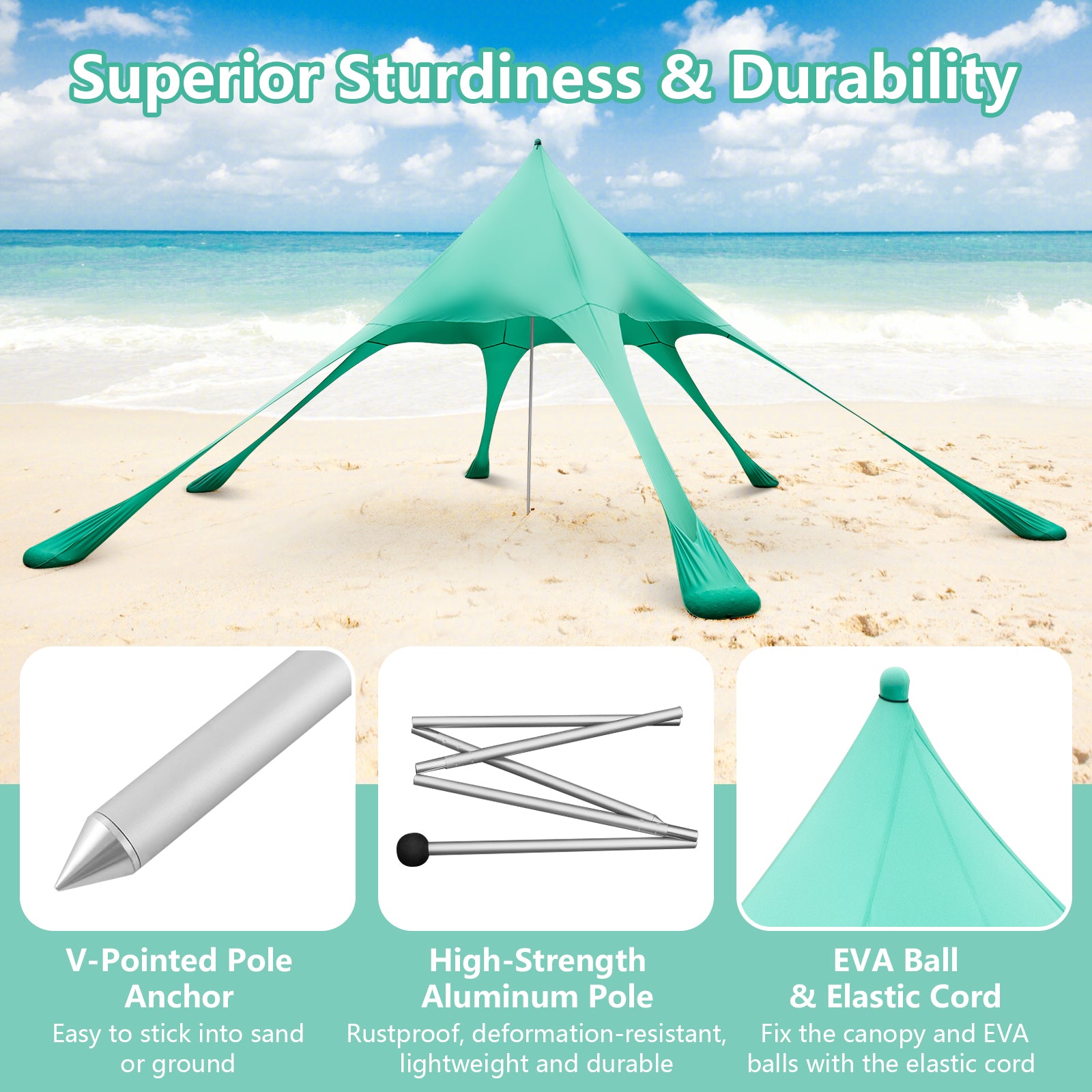 SUGIFT 20 x 20 Feet Beach Canopy Tent with UPF50+ Sun Protection and Shovel