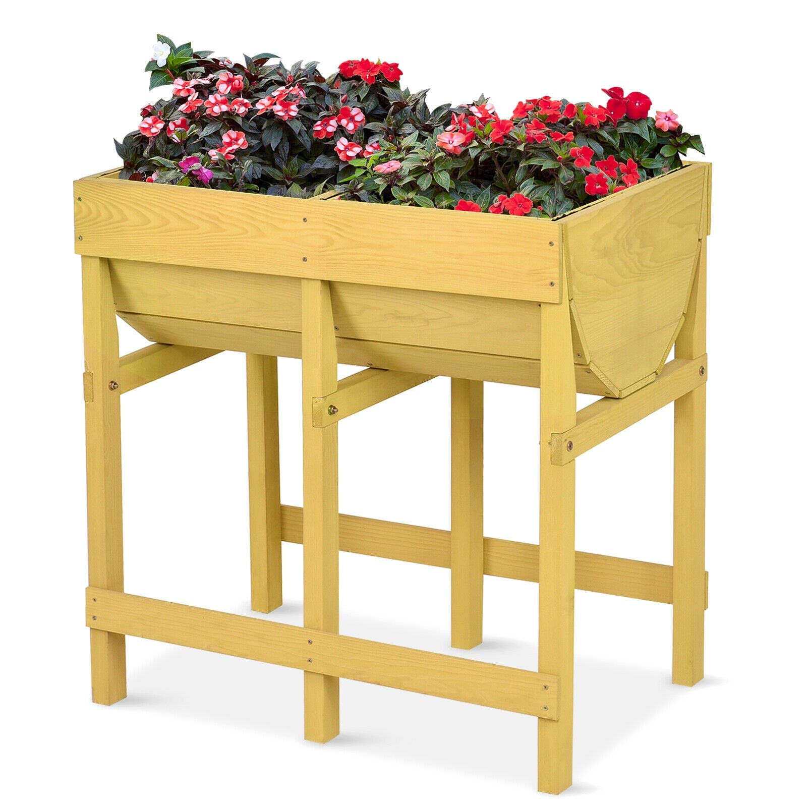 SUGIFT Raised Wooden Planter Vegetable Flower Bed with Liner